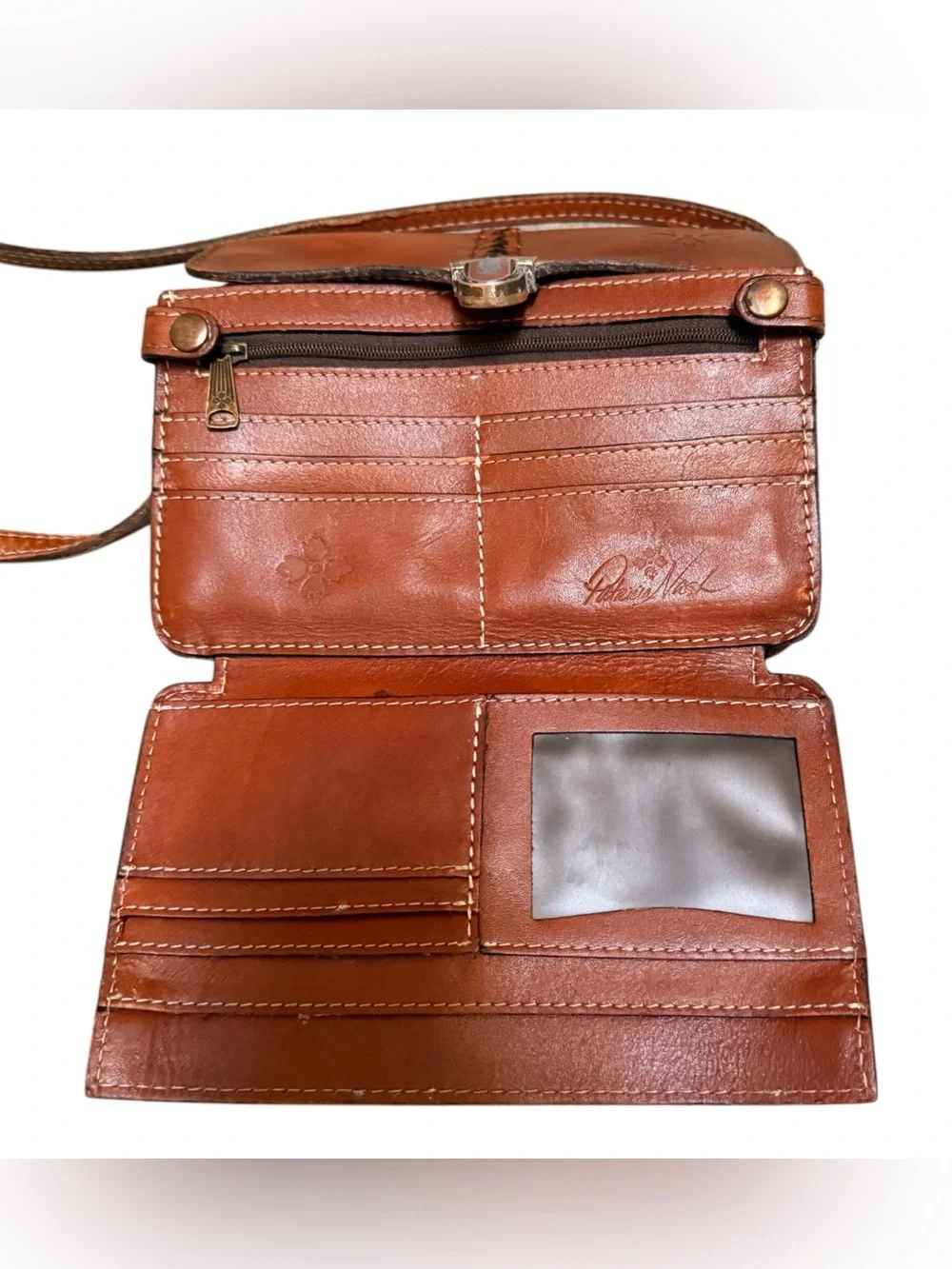 Patricia Nash Brown Leather Crossbody Bag with Gold Clasp and Braided Detail